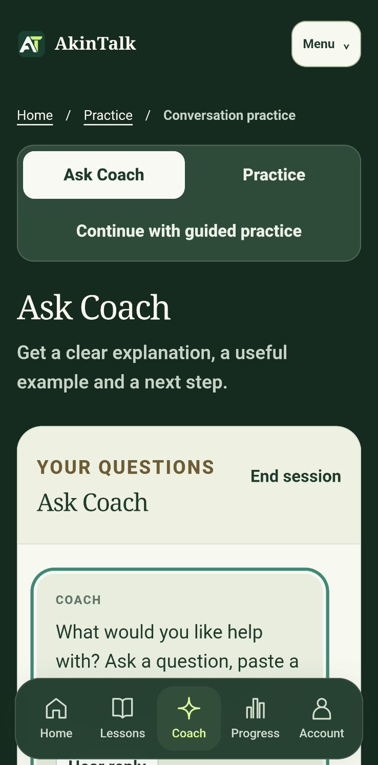 Ask Coach screen